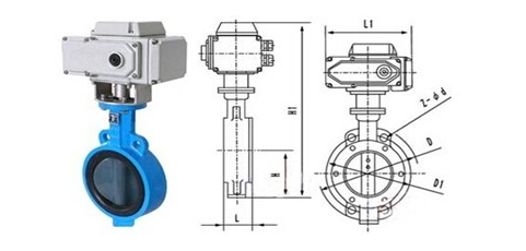 電動(dòng)對(duì)夾式蝶閥外形尺寸結(jié)構(gòu)圖