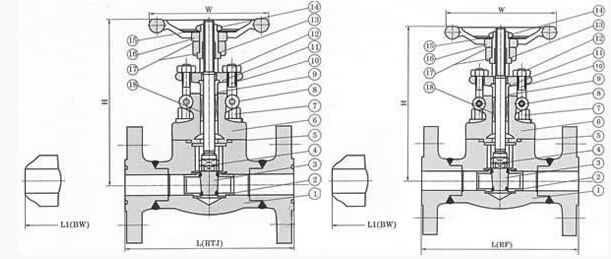 Z41H-150LB美標(biāo)鑄鋼閘閥結(jié)構(gòu)圖