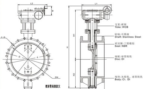 D343X 型 PN6、PN10 法蘭式雙偏心軟密封蝶閥結(jié)構(gòu)圖