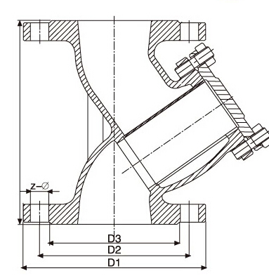 GL41F3-16C、GL41F46-16C 全襯里（襯氟）Y型過濾器產(chǎn)品外形及結(jié)構(gòu)尺寸示意圖